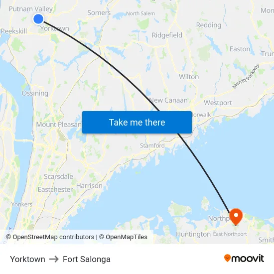 Yorktown to Fort Salonga map