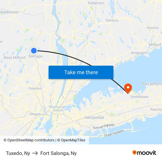Tuxedo, Ny to Fort Salonga, Ny map