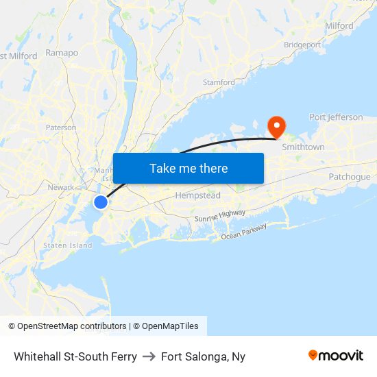 Whitehall St-South Ferry to Fort Salonga, Ny map