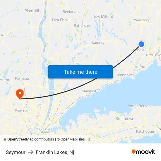 Seymour to Franklin Lakes, Nj map