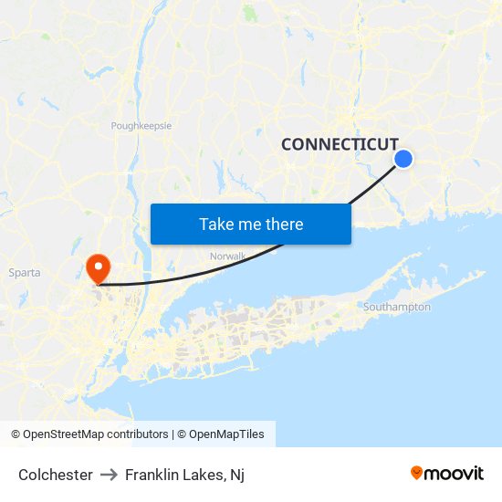 Colchester to Franklin Lakes, Nj map