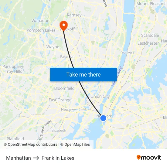 Manhattan to Franklin Lakes map