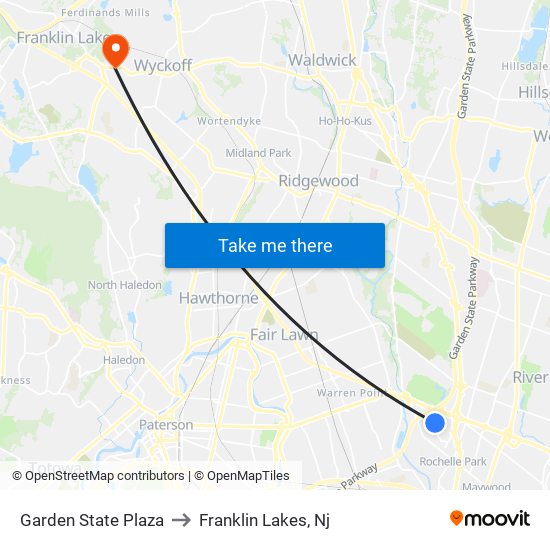 Garden State Plaza to Franklin Lakes, Nj map