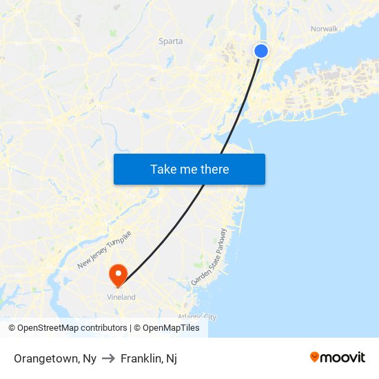 Orangetown, Ny to Franklin, Nj map