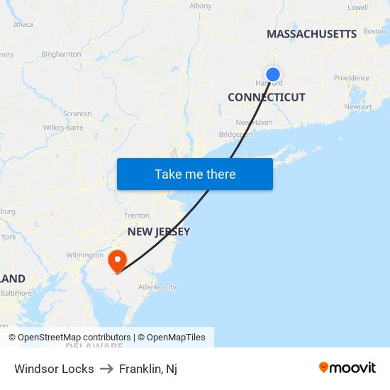 Windsor Locks to Franklin, Nj map