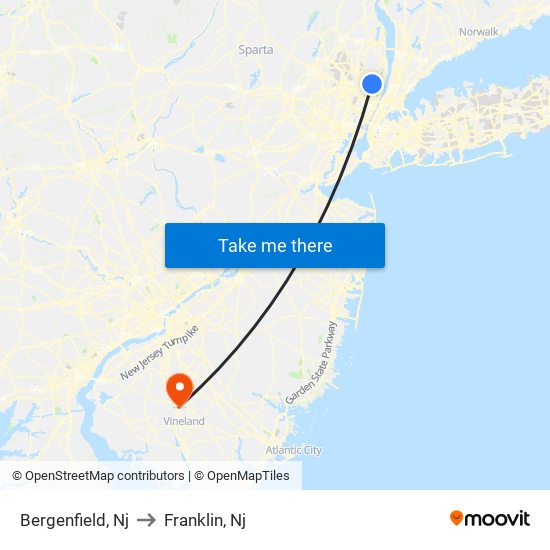 Bergenfield, Nj to Franklin, Nj map