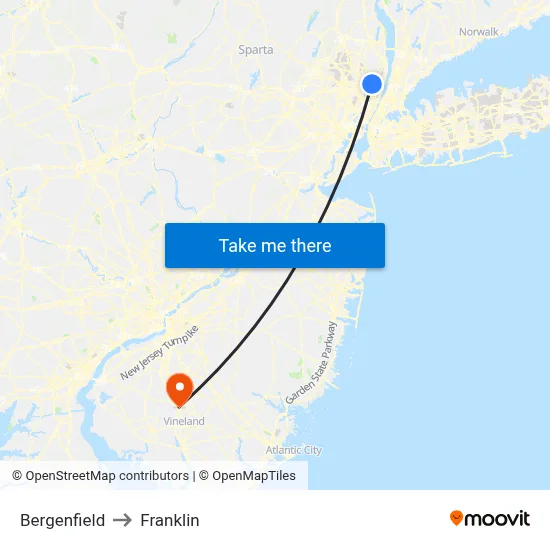 Bergenfield to Franklin map