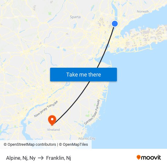 Alpine, Nj, Ny to Franklin, Nj map