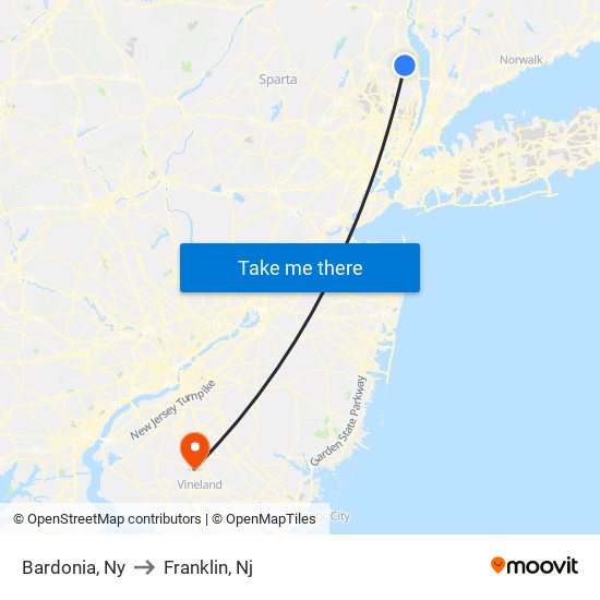 Bardonia, Ny to Franklin, Nj map