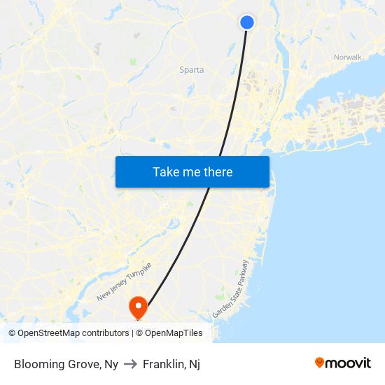 Blooming Grove, Ny to Franklin, Nj map