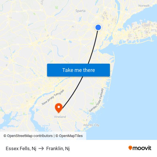 Essex Fells, Nj to Franklin, Nj map