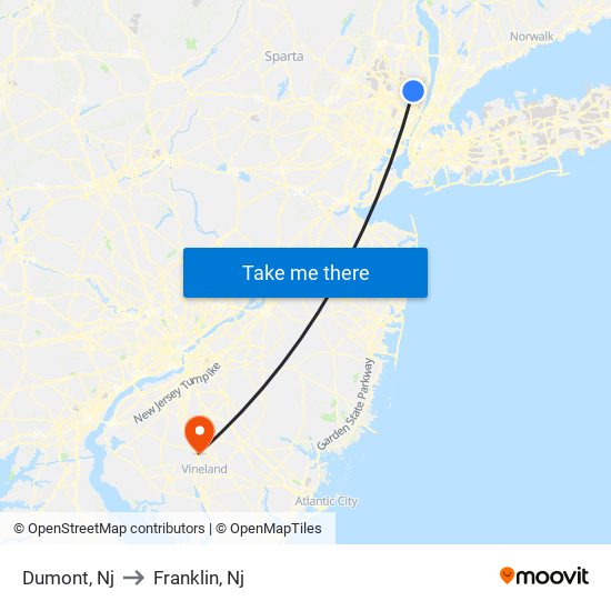 Dumont, Nj to Franklin, Nj map