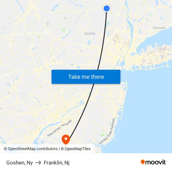 Goshen, Ny to Franklin, Nj map