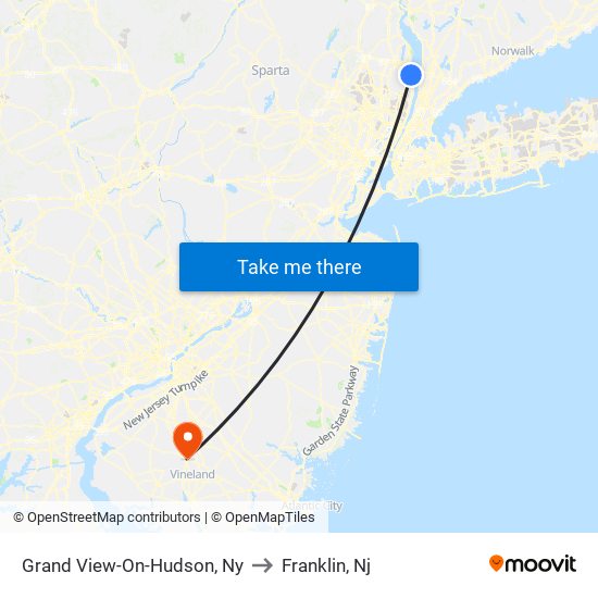 Grand View-On-Hudson, Ny to Franklin, Nj map