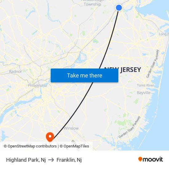 Highland Park, Nj to Franklin, Nj map