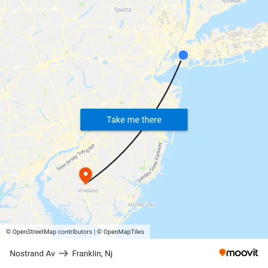Nostrand Av to Franklin, Nj map