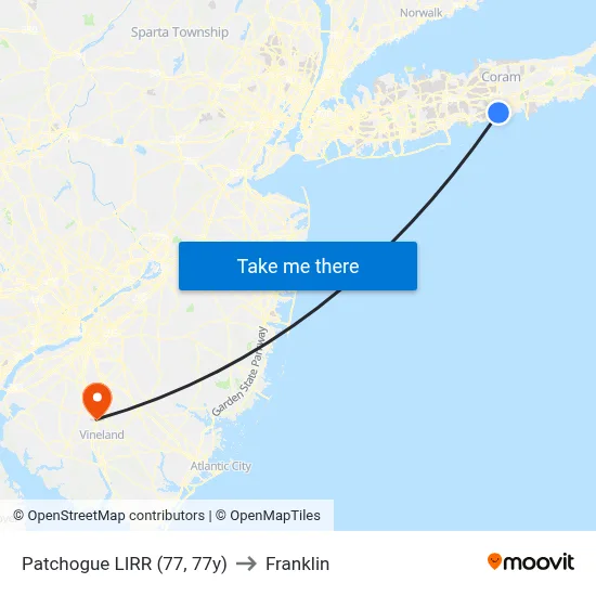 Patchogue LIRR (77, 77y) to Franklin map