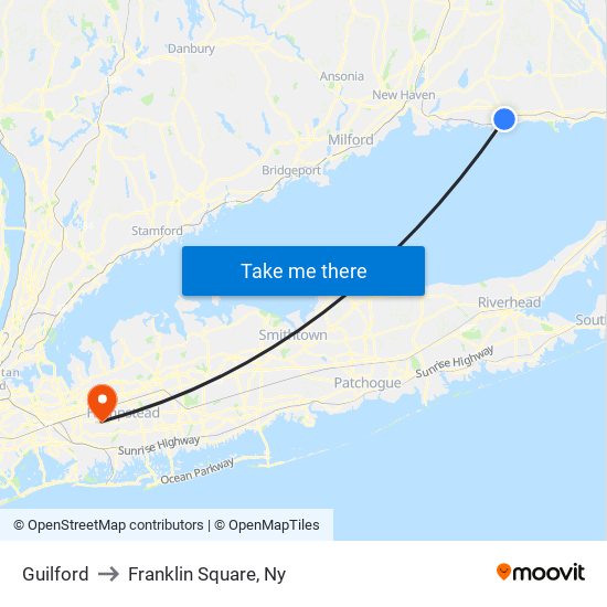Guilford to Franklin Square, Ny map