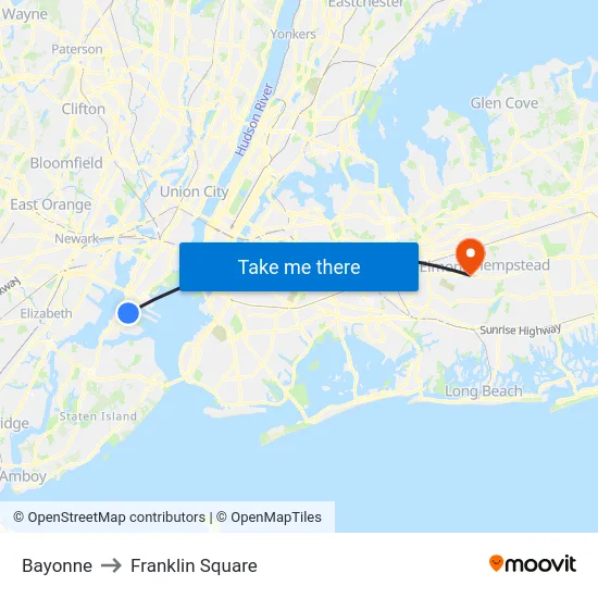 Bayonne to Franklin Square map