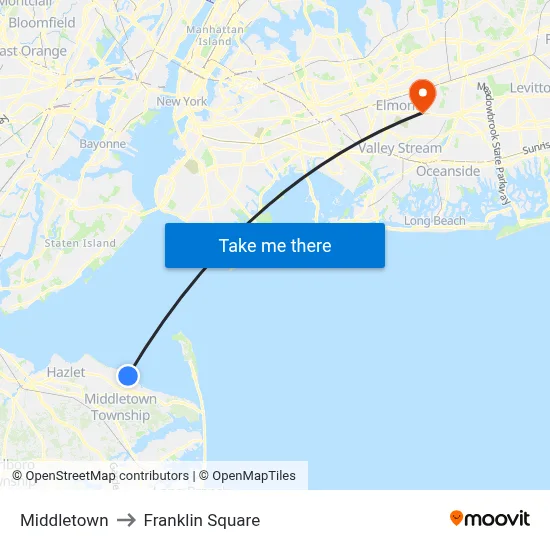 Middletown to Franklin Square map