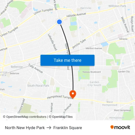 North New Hyde Park to Franklin Square map