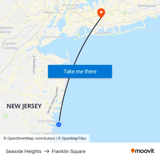 Seaside Heights to Franklin Square map