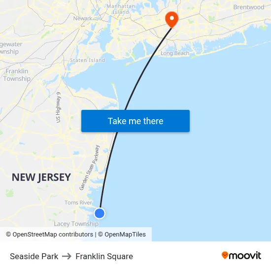 Seaside Park to Franklin Square map