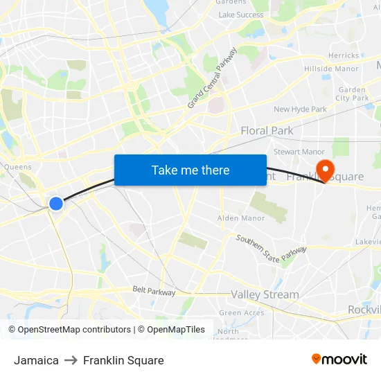 Jamaica to Franklin Square map
