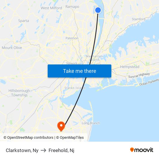 Clarkstown, Ny to Freehold, Nj map