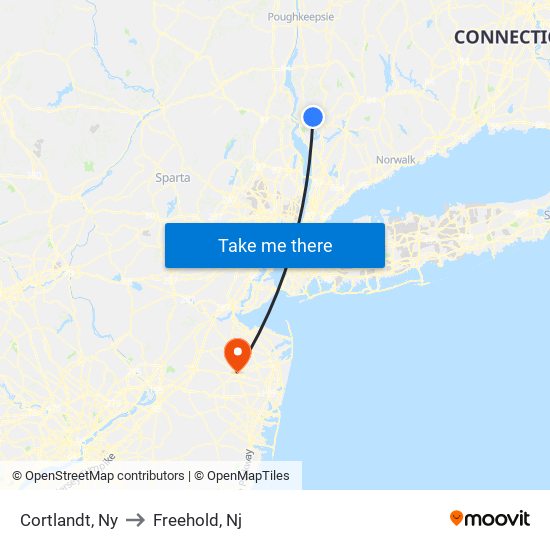 Cortlandt, Ny to Freehold, Nj map