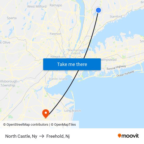 North Castle, Ny to Freehold, Nj map
