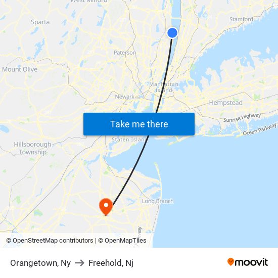 Orangetown, Ny to Freehold, Nj map