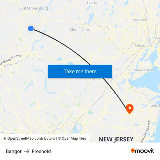Bangor to Freehold map
