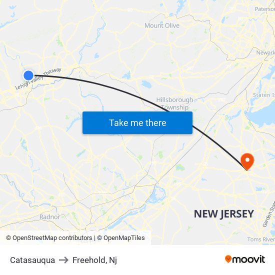 Catasauqua to Freehold, Nj map