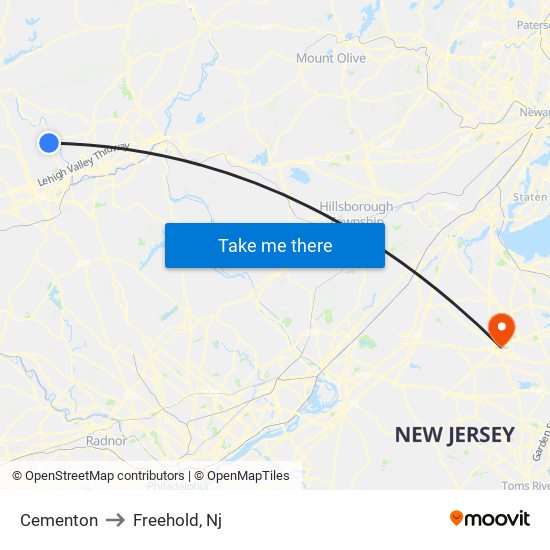 Cementon to Freehold, Nj map