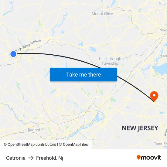 Cetronia to Freehold, Nj map