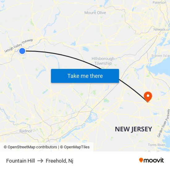 Fountain Hill to Freehold, Nj map