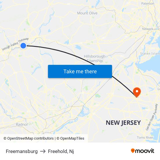 Freemansburg to Freehold, Nj map