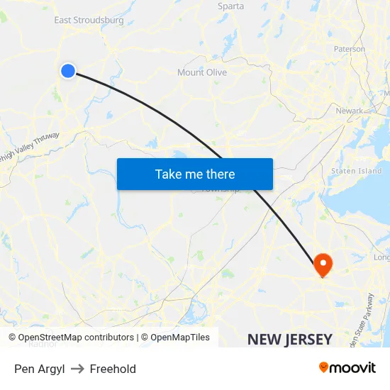 Pen Argyl to Freehold map