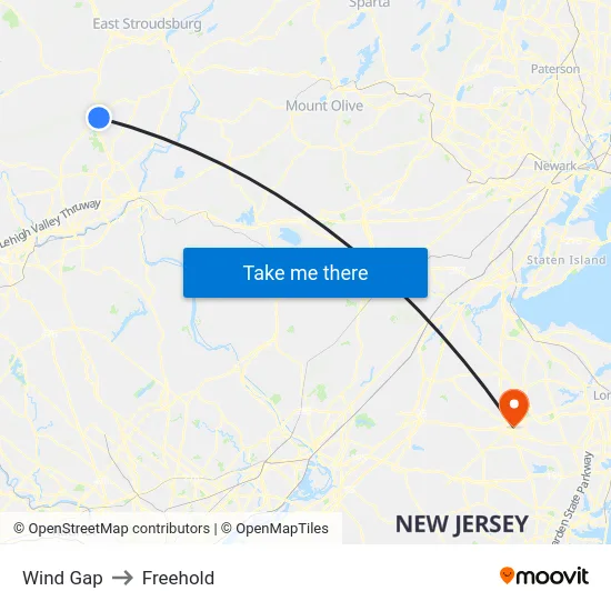 Wind Gap to Freehold map