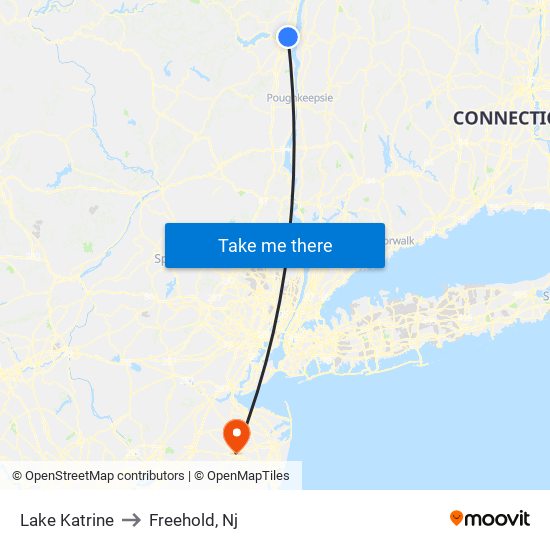 Lake Katrine to Freehold, Nj map