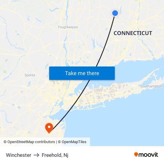 Winchester to Freehold, Nj map