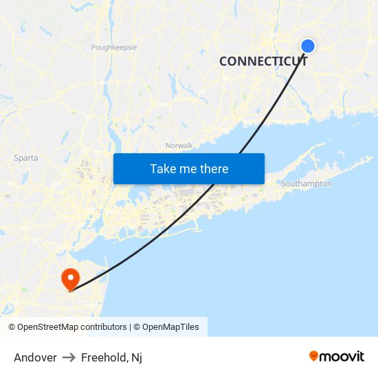 Andover to Freehold, Nj map