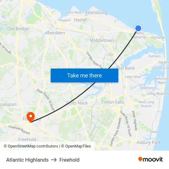Atlantic Highlands to Freehold map