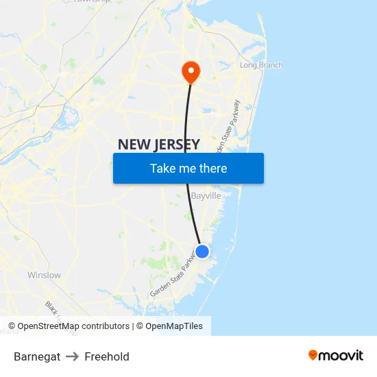 Barnegat to Freehold map