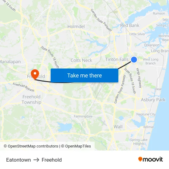 Eatontown to Freehold map