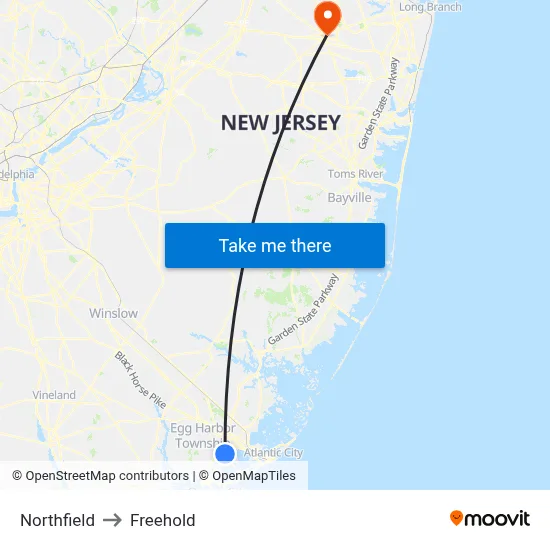 Northfield to Freehold map