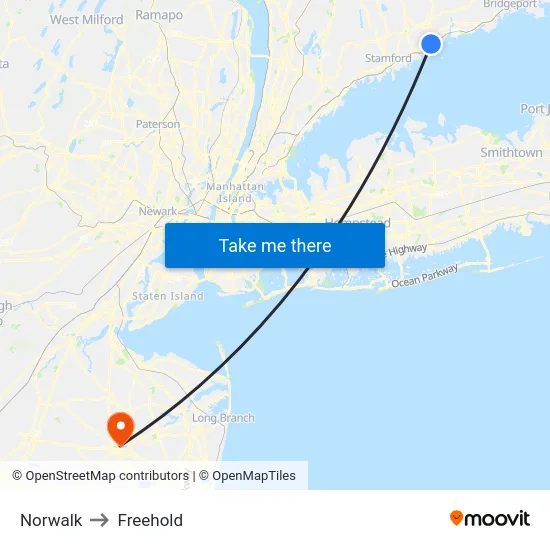 Norwalk to Freehold map