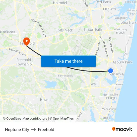 Neptune City to Freehold map