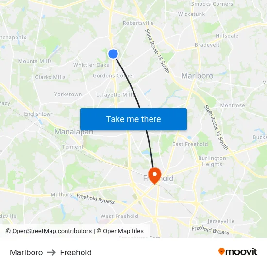 Marlboro to Freehold map